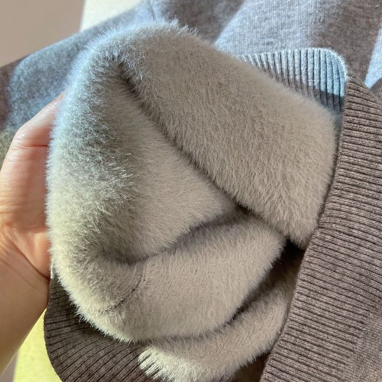 Áo Sweater Dệt Kim Một Mảnh Lót Lông Cừu Dày Dặn Thời Trang Thu Đông Cho Bé Trai Và Gái