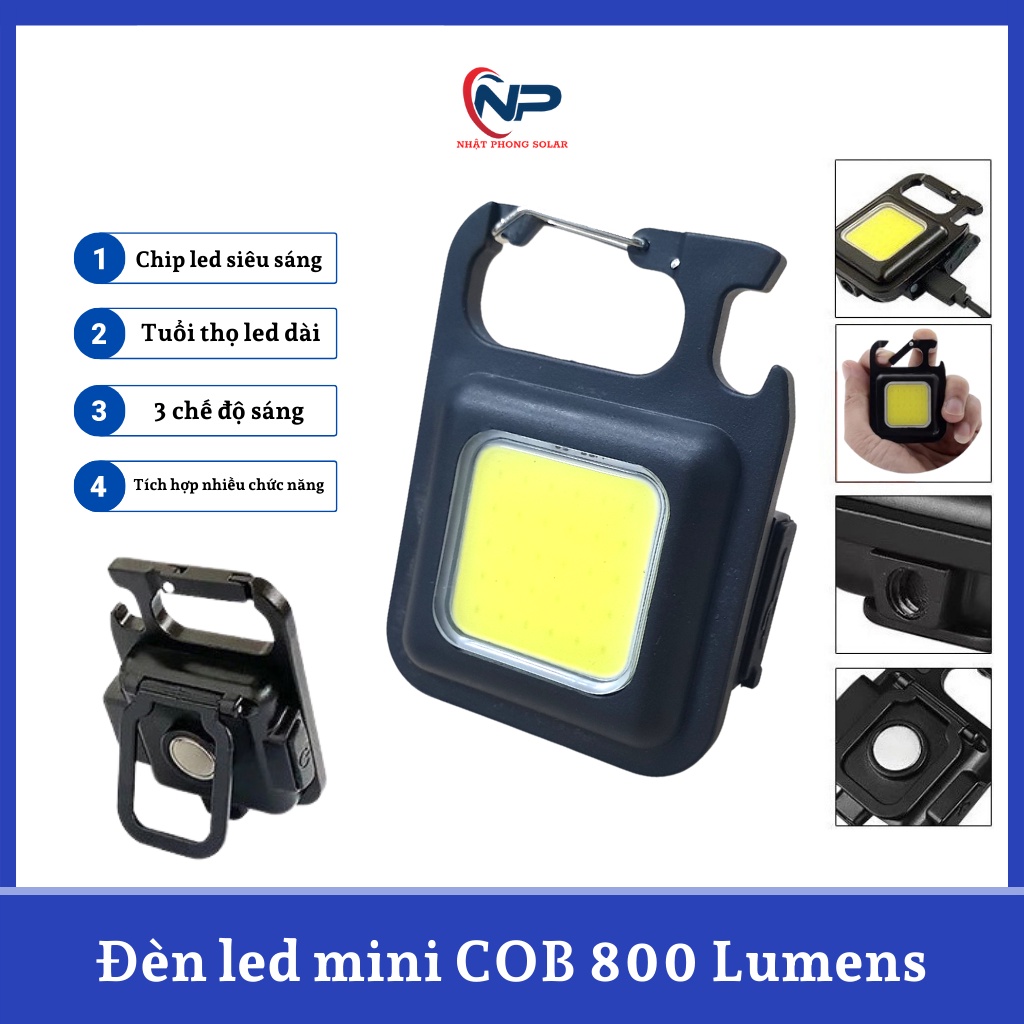 Đèn led mini COB 800 LUMENS,đèn pin siêu sáng có móc khóa đa năng, chống nước, sạc USB Type-C