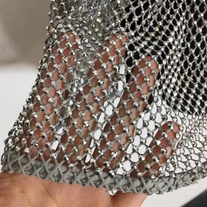 PRADA 2022 new style imitation Crystal sling two-piece set heavy industry hot drilling hollow out navel short vest sexy spot supply