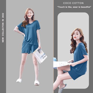Bộ mặc nhà nữ cộc tay cổ tim COCOCOTTON 100% cotton CC06