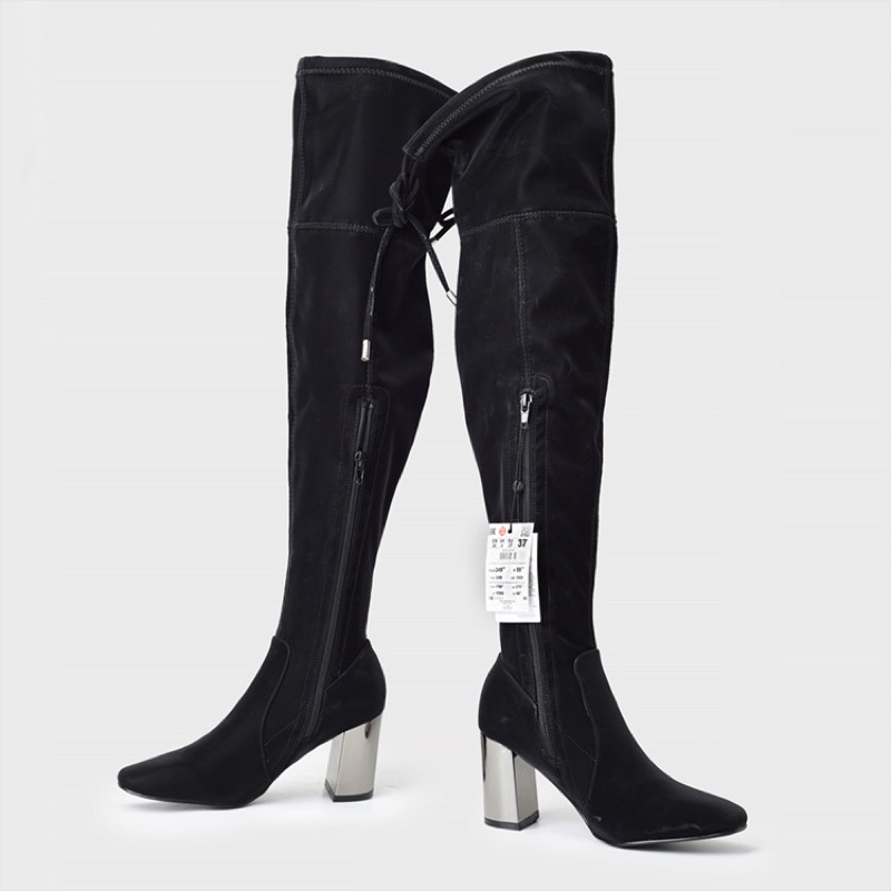 Boot da nhung đùi gót bọc kim loại Xuất Âu-ORD