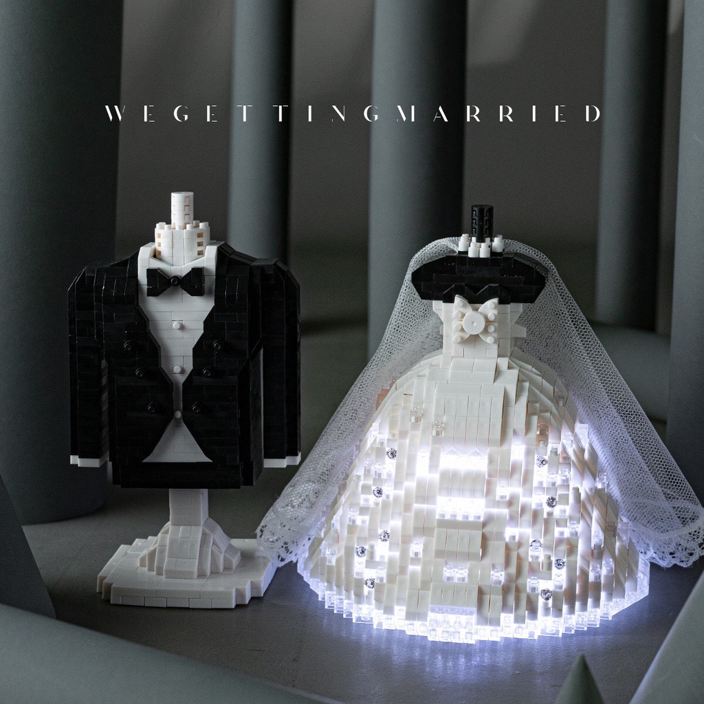 Mô hình lắp ráp lego váy cưới chú rể mini - LEGO 3D CÔ DÂU CHÚ RỂ