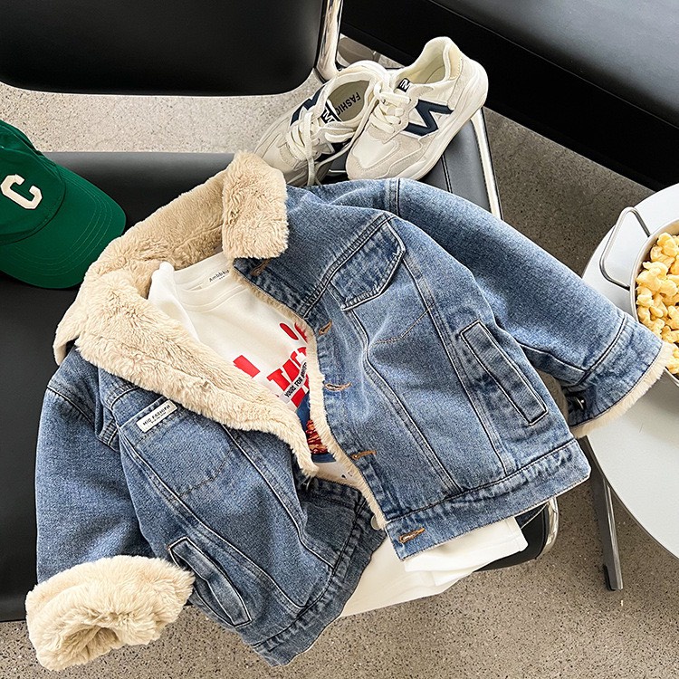 Áo Khoác Jeans Lót Lông Cừu Mềm Mịn , Ấm Áp Cho Bé - Phong Cách Hàn Quốc