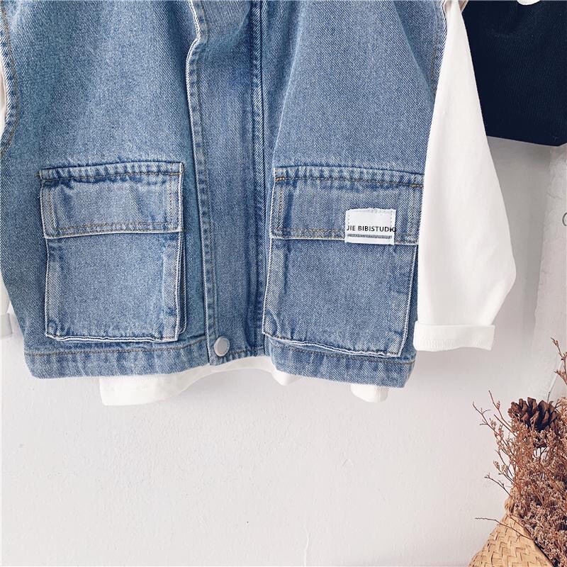 MNGRL Áo Gile Khoác Jean Hàn Quốc Thời Trang Mùa Thu Cho Bé Trai Bé Gái
