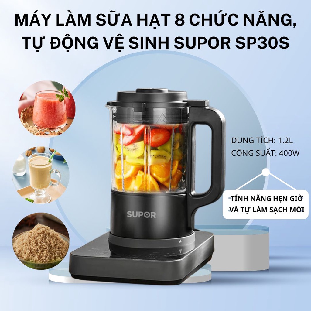 Máy Làm Sữa Hạt Supor SP301S 1.2L, Tự Động Vệ Sinh, Xay Đậu Nành, Xay Sinh Tố,Pha Trà, Nấu Cháo Đa Năng