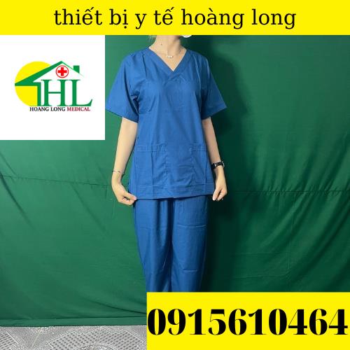 Bộ scrubs bác sĩ, quần áo y tế xanh cổ vịt đậm nam, nữ các size S M L XL