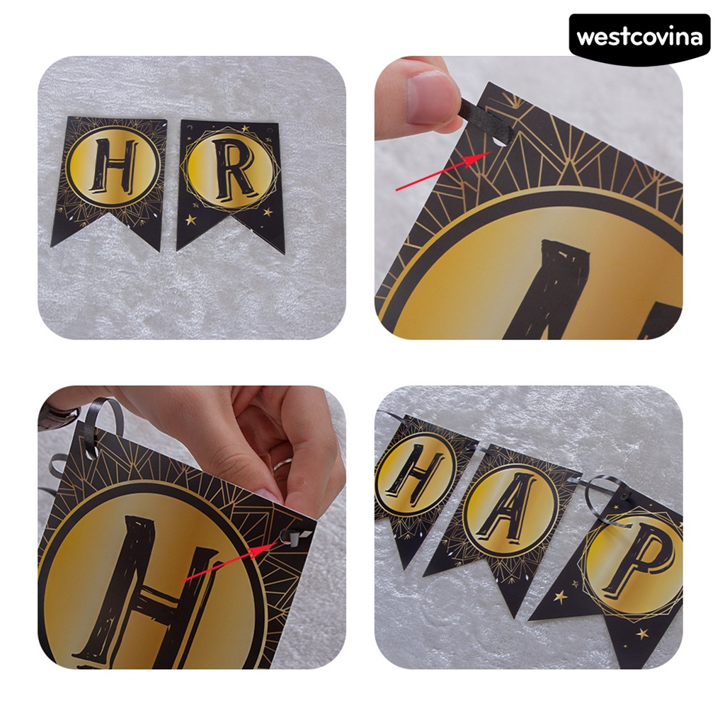 [Hot]☃1 Bộ Dây Cờ Chữ Màu Vàng Đen Đa Năng Chống Phai Màu