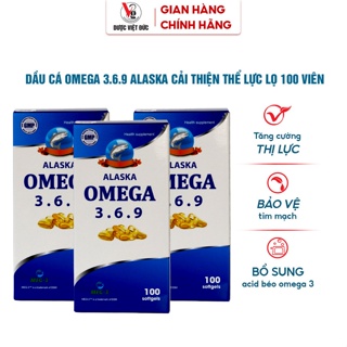 Combo 3 hộp dầu cá Omega 3.6.9 Alaska cải thiện thể lực giảm nguy cơ xơ vữa động mạch và chống oxy hóa lọ 100 viên