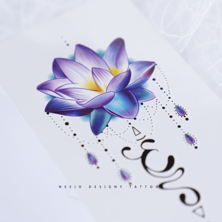 Miếng Dán Hình Xăm Tạm Thời Lily / Hoa Sen / Hoa Sen Màu Xanh Dương Chống Thấm Nước Lâu Trôi Cho Nữ