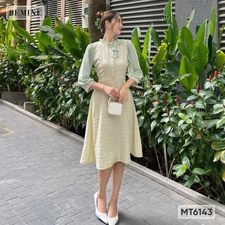 Đầm nơ vai nhún bèo cổ BEMINE MT6143