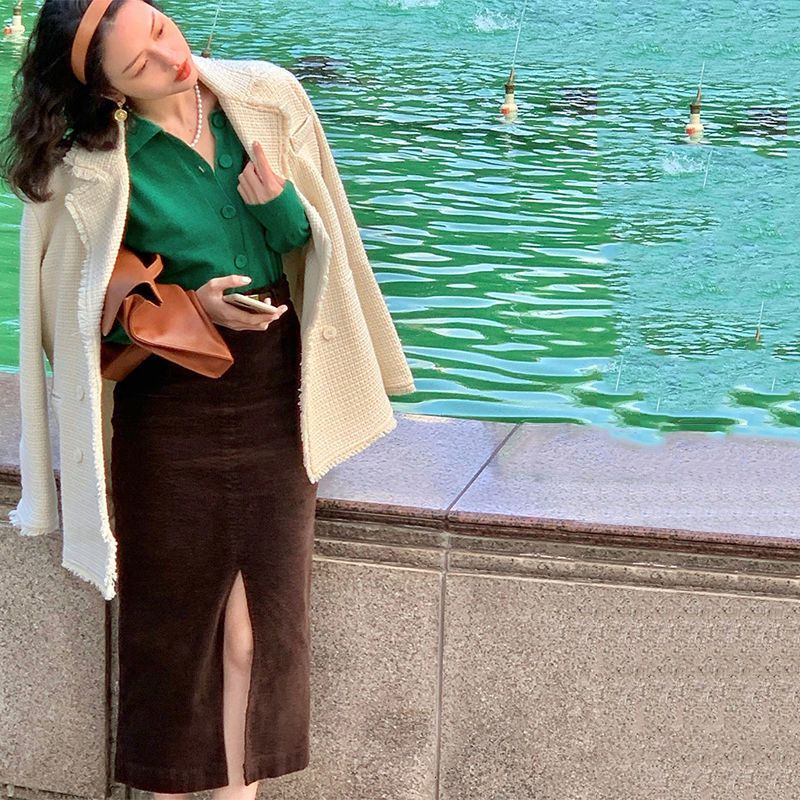 [MURIOKI] Chân Váy Nhung Kẻ Dáng Chữ A Phong Cách Hàn Quốc Dành Cho Nữ