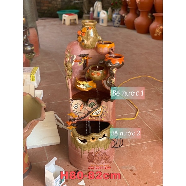 Thác nước phong thuỷ gốm,đài phun nước để bàn,ban thần tài cao 50cm,tặng kèm máy bơm