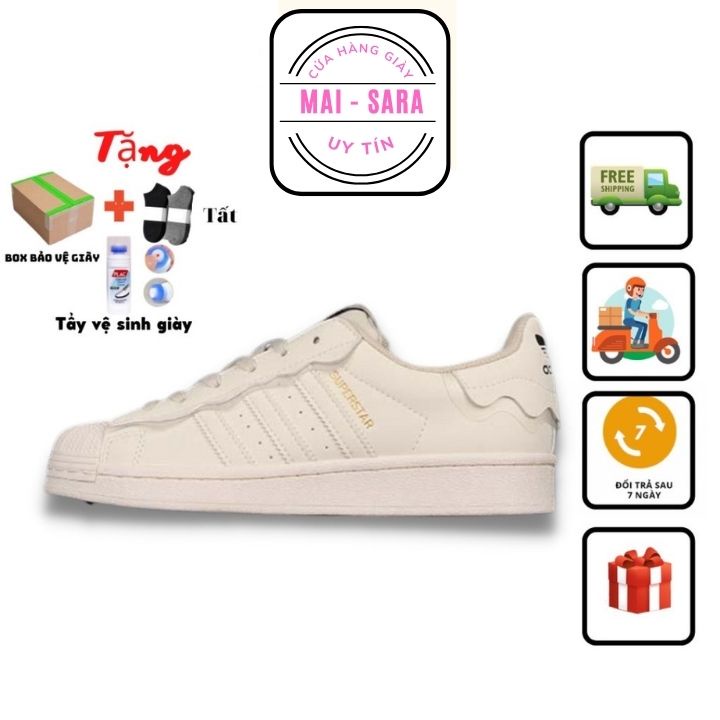 giày adidas nữ superstar mũi sò, giày thể thao nữ superstar 2 bộ dây màu xanh và hồng hot trend 2022 full phụ kiện.