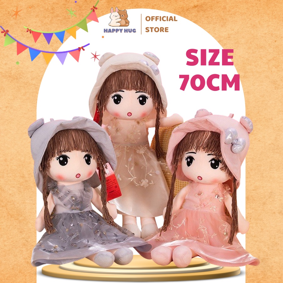 Búp bê nhồi bồng váy voan cho bé gái Size to 50/70cm, đồ chơi thú bông đáng yêu - Happy Hug