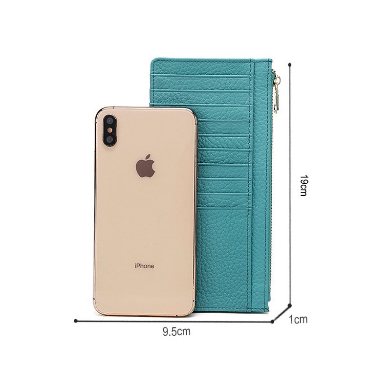 Ví Da Bò Thật Dáng Dài Siêu Mỏng Phối Khóa Kéo Thiết Kế Đơn Giản Thời Trang