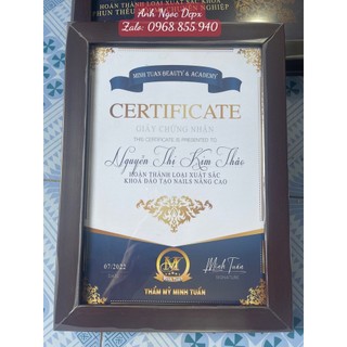 Khung + Bằng chứng nhận phun xăm, nail, mi, spa,...