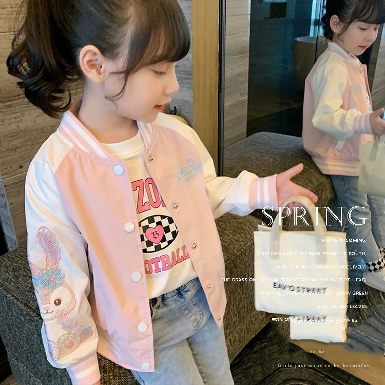 Áo khoác bomber bé gái DINOKING Áo khoác bóng chày cho bé phong cách Hàn Quốc mùa thu đông trẻ em 2 - 8 tuổi AK16