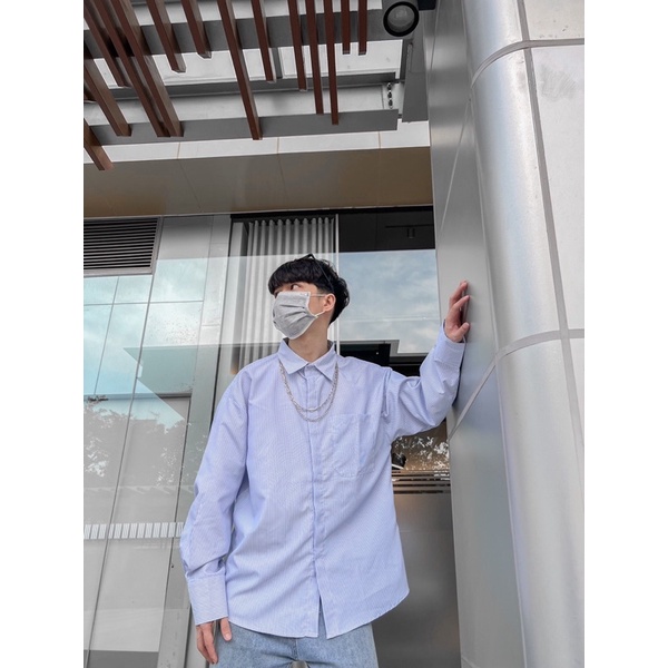 Áo sơ mi kẻ sọc caro xanh trắng cao cấp phong cách Hàn Quốc