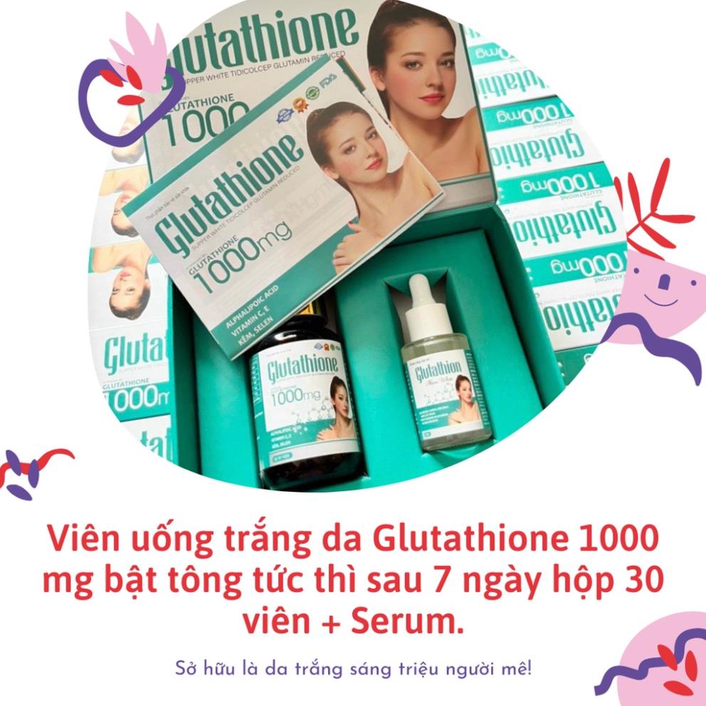 Viên uống trắng da Glutathione 1000mg bật tông tức thì sau 7 ngày Tặng kèm Serum - Hộp 30 viên