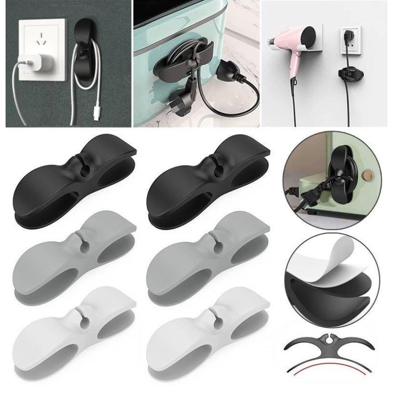 Giá móc dán treo tường kẹp giữ phích cắm dây điện đỡ củ cốc sạc cố định cáp đa năng tiện lợi - Gấu kẹp dây điện