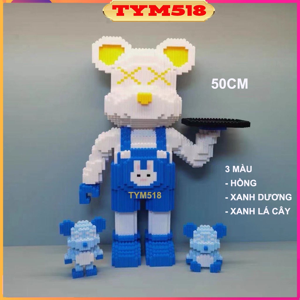 le.go Gấu Bearbrick bồi bàn bê khay đồ 50cm Đồ chơi Xếp hình lắp ráp mô hình cỡ lớn bear bricK có tặng búa