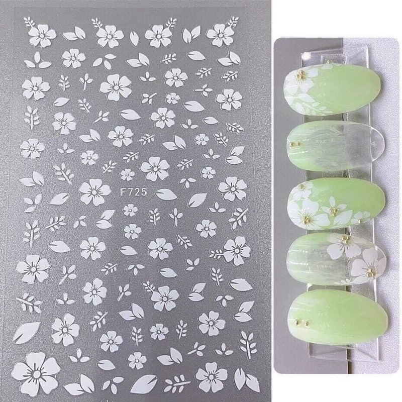 Sticker dán móng nail hoa lá trắng đen