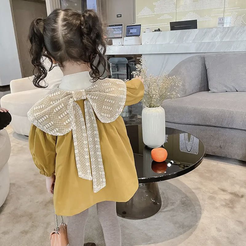 Áo Sơ Mi Tay Dài Cổ Búp Bê Thắt Nơ Thời Trang Hàn Quốc Cho Bé Gái