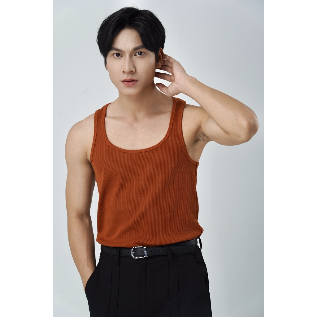 Áo Thun Ba Lỗ Tank Top Nam Cổ Vuông Cotton Tăm Gân Tôn Dáng Thương Hiệu Mr Twins