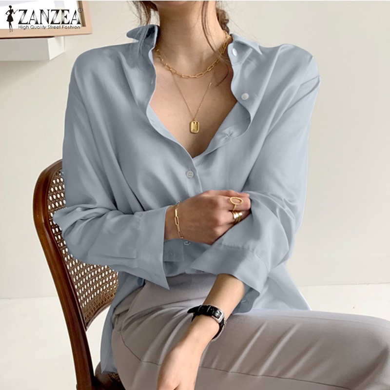 Áo sơ mi nữ ZANZEA tay dài cổ bẻ thời trang Hàn Quốc