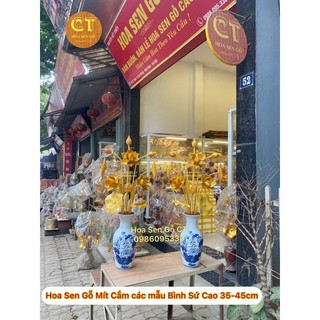 🌺 Hoa Sen Gỗ Mít Cắm Bình Sứ 🌼