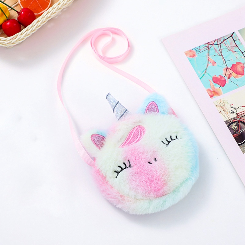 Túi Đeo Vai Hình Kỳ Lân Hoạt Hình Bằng Lông Nhung Dễ Thương Xinh Xắn