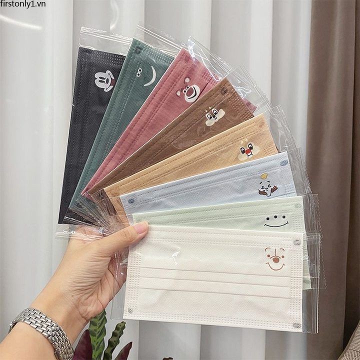 Set 10 Khẩu Trang 3 Lớp 3 Lớp Màu Trơn In Hình Disney Morandi Dành Cho Trẻ Em / Người Lớn