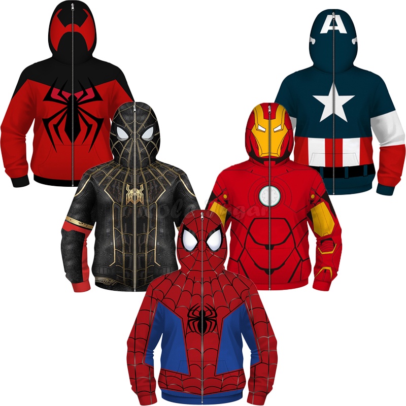 Áo Khoác Hoodie Có Khóa Kéo In Họa Tiết Hoạt Hình Spiderman / Iron Man Cho Bé