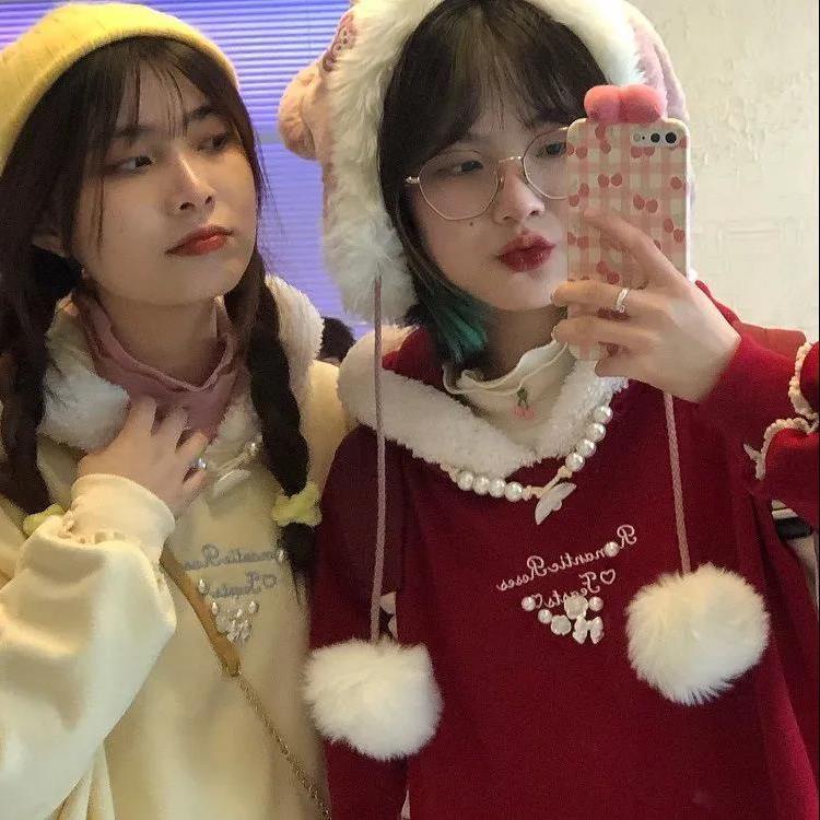 Áo Hoodie Lót Lông Cừu Phong Cách Giáng Sinh Thời Trang Thu Đông