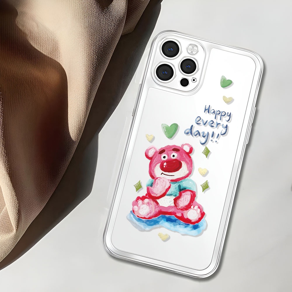 Ốp Điện Thoại Kiểu Tranh Sơn Dầu Hình Gấu Và Dâu Tây Cho iphone 14ProMax 14pro 13 11 12 7 Plus X XR