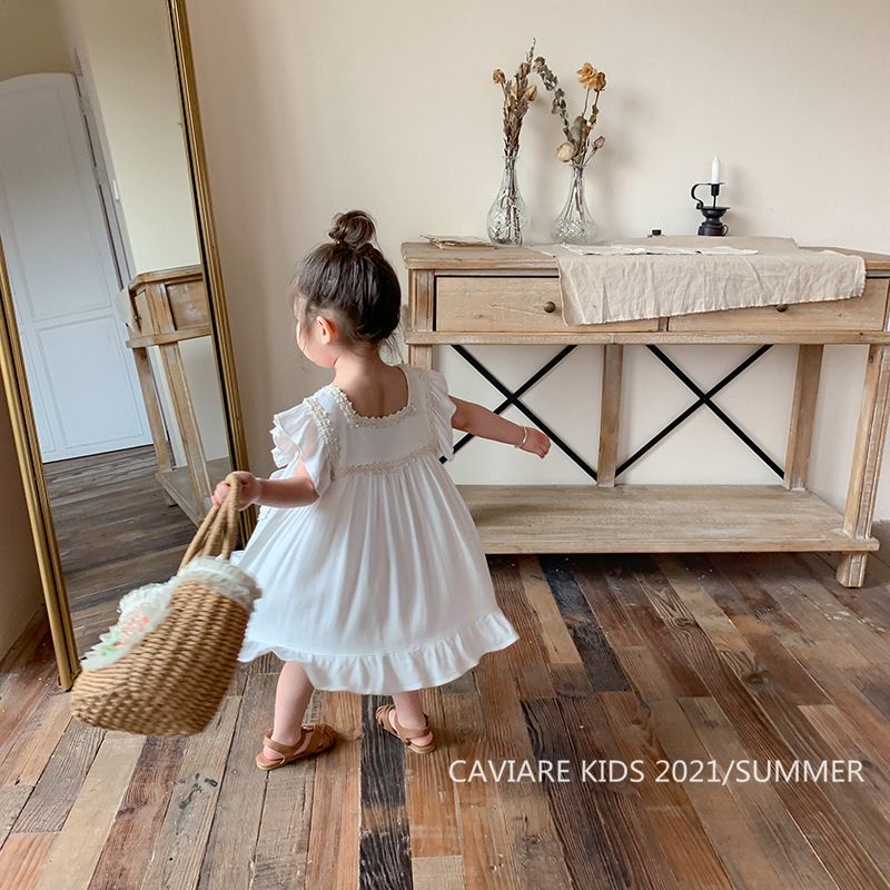 Babyfair Đầm Bé Gái Cotton Không Tay Thêu Thoáng Khí Mùa Hè Có Ren Viền Cho 1 Tuổi Tập Đi