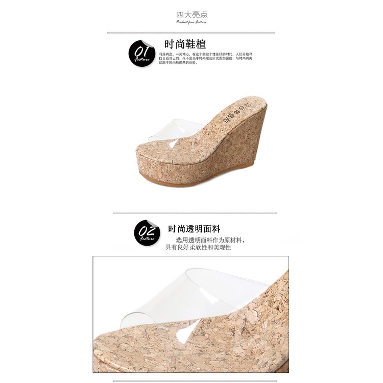 Giày Sandal Cao Gót 12CM Đế Xuồng Dày Trong Suốt Chống Thấm Nước Thời Trang Mùa Hè Cho Nữ