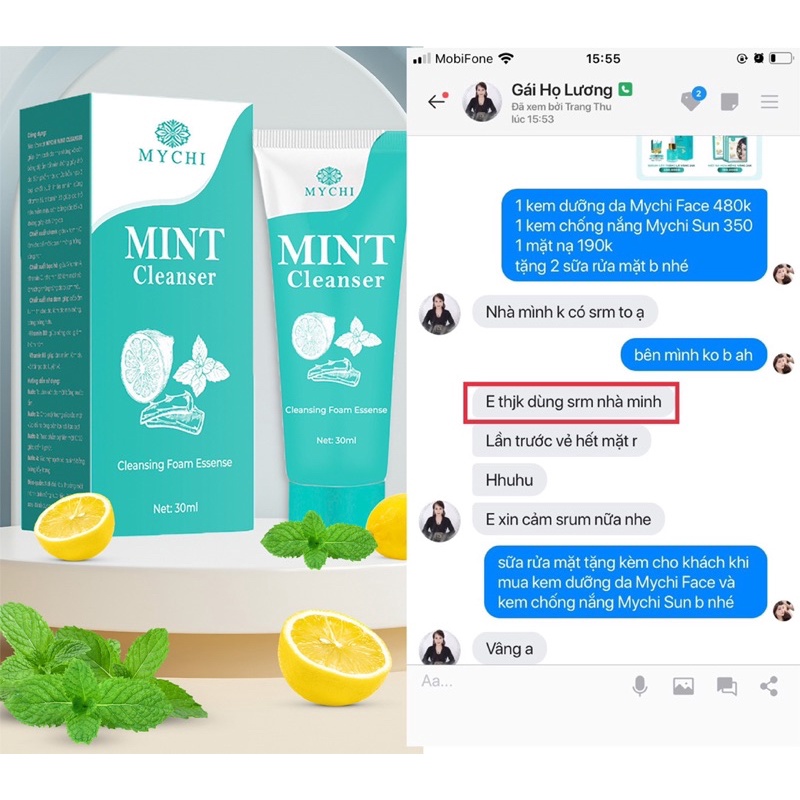 Sữa rửa mặt Mychi mint Cleanser (phiên bản to gấp 3,5 lần)