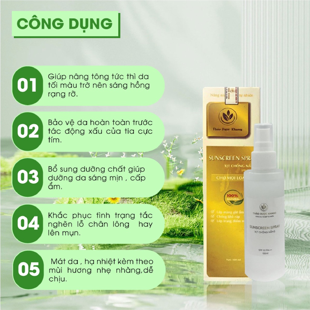 Xịt chống nắng SUNSCREEN SPRAY SPF50/PA+++ 100ml giúp nâng tone da sáng hồng, cấp ẩm cho da làm mát da - TDK SKIN