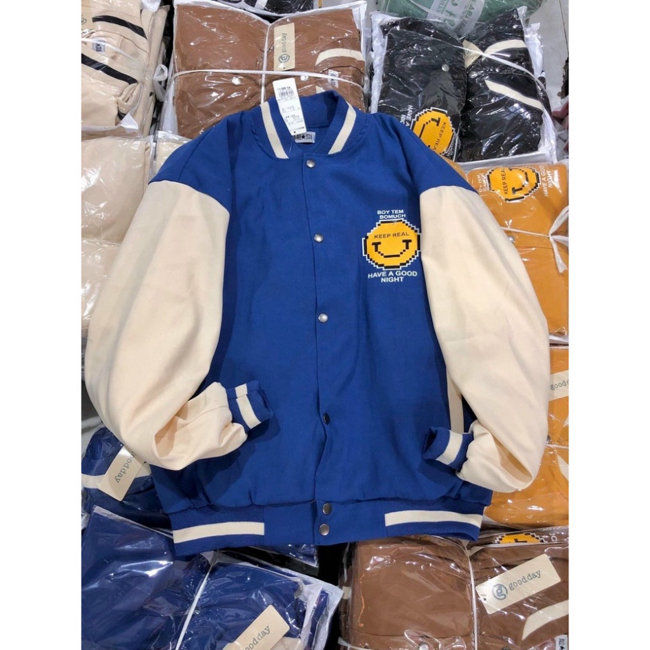 Áo Khoác Bomber In Nổi Mặt Cười Vải Da Lộn Kèm Ảnh Thật GKT48
