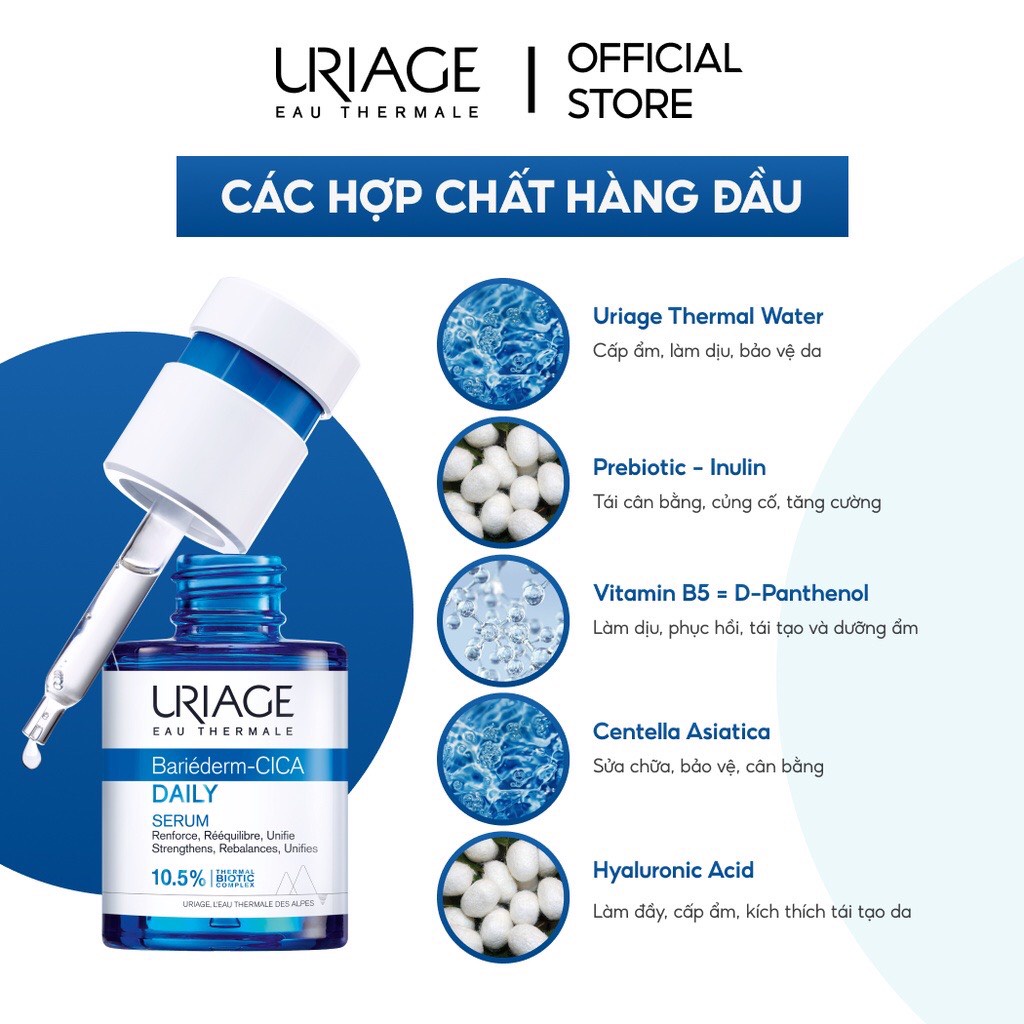 Serum làm dịu, làm lành và phục hồi da tổn thương hằng ngày URIAGE BARIÉDERM-CICA DAILY SERUM 30ml