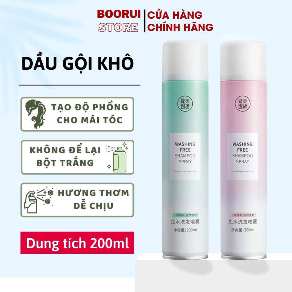 Dầu gội đầu khô cấp tốc Boorui dạng xịt dung tích 200ml giúp tóc bồng bềnh suốt 8 giờ, không dầu, không bết dính