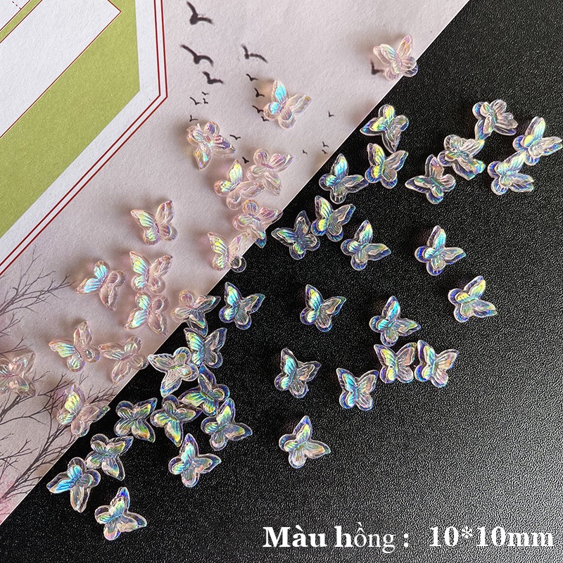Charm Bướm Cực Quang 2 Lớp Trang Trí Móng Tay, DIY Vỏ Ốp Điện Thoại, Kẹp Tóc