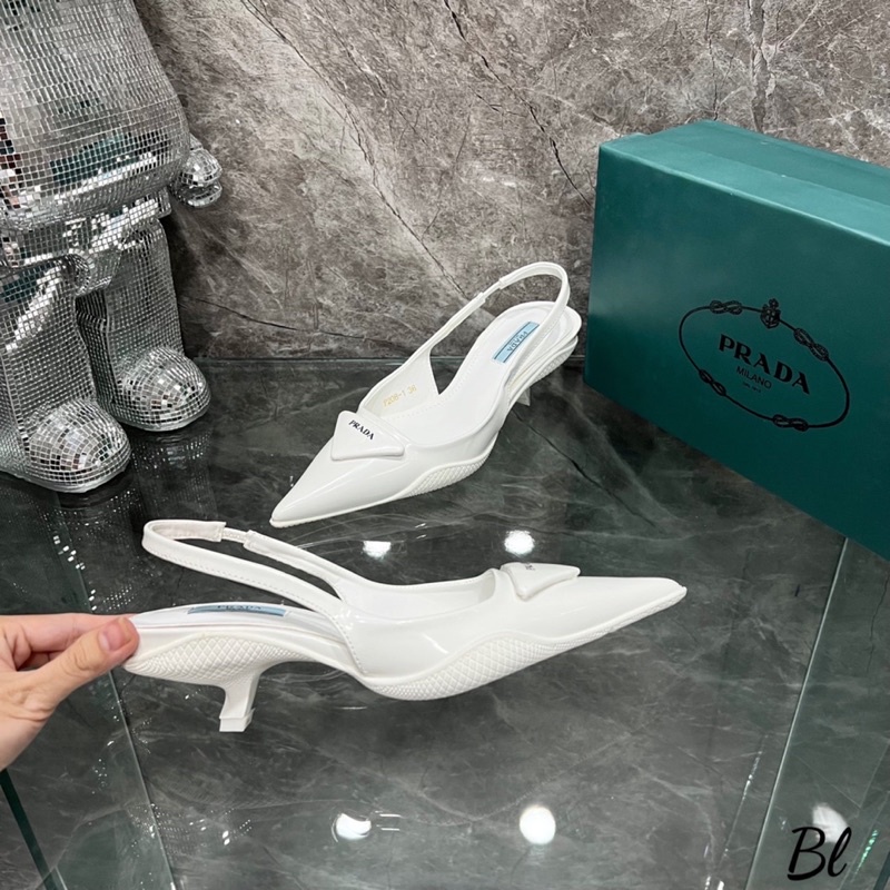 Sandal Prada Bóng Mũi Nhọn Gót Nhú Trắng Đen Full Size 35-39  -  By Anh Dinh Phuong