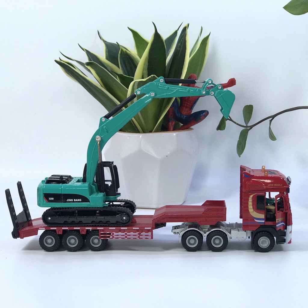 Mô hình xe đầu kéo chở máy xúc đào tỷ lệ 1:50 bằng kim loại