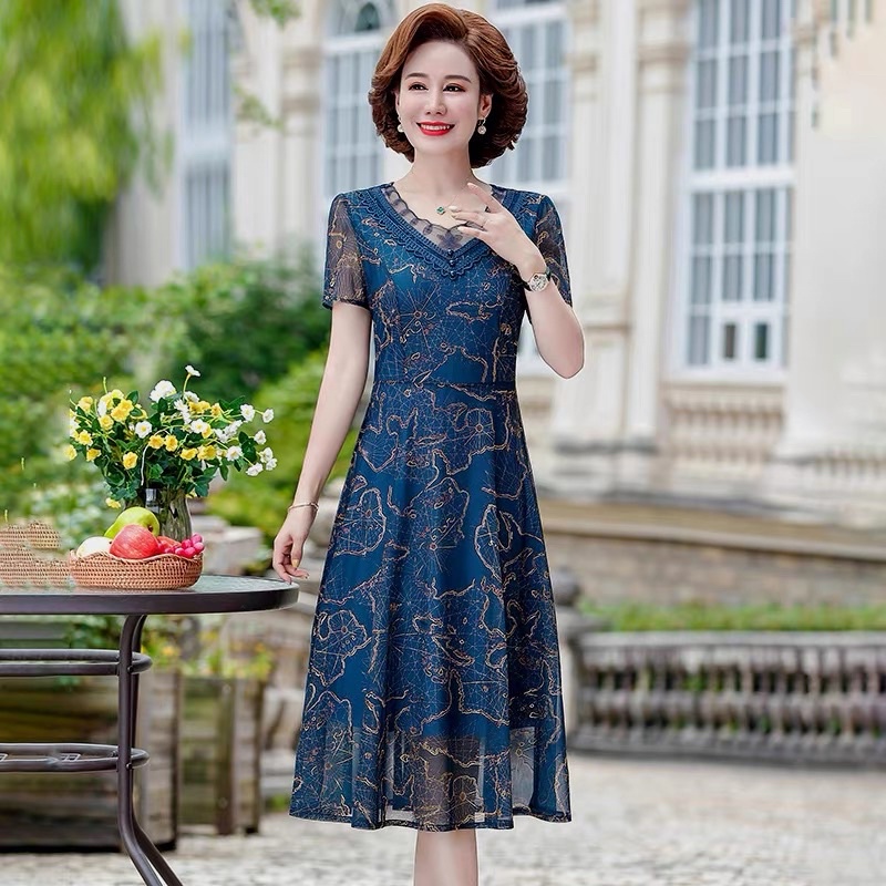 Đầm trung niên, váy trung niên Voan nhập khẩu cao cấp