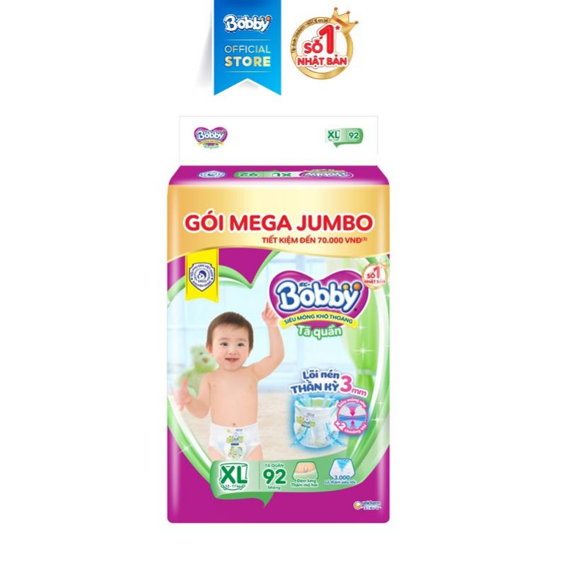 tã quần bobby jumbo szi xl 96 đệm lưng thấm mồ hôi