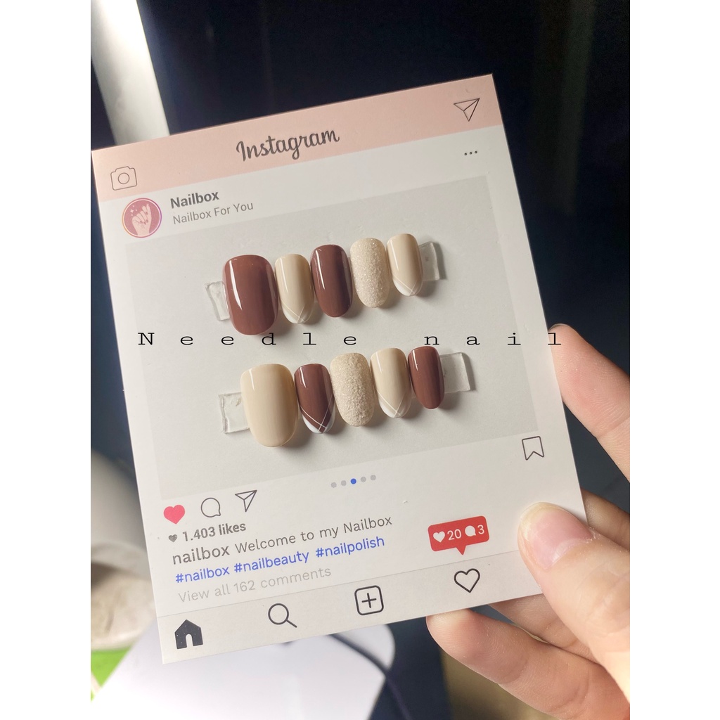 Sét nail box 10 móng tay giả form ngắn tự nhiên tặng keo dũa