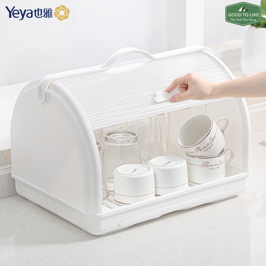 Khay Giá Úp Bình Sữa Có Nắp Đậy Yeya Cao Cấp,Có Khay Thoát Nước Hình Chữ Nhật.Giá úp Bình Sữa và Núm Ti tiện lợi cho Mẹ