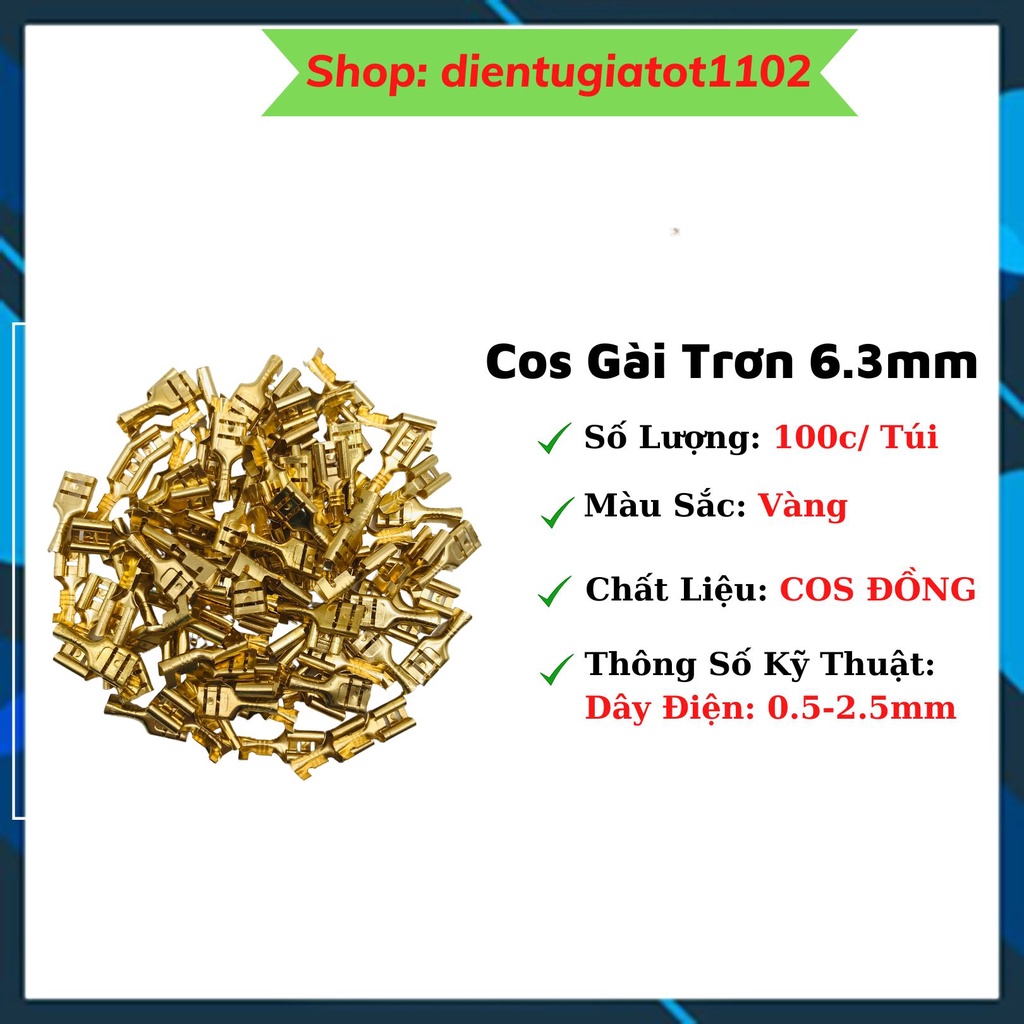 100 Chiếc Cos Gài 6.3mm, cos nối dây điện, đầu cos nối dây điện [Loại Trơn]